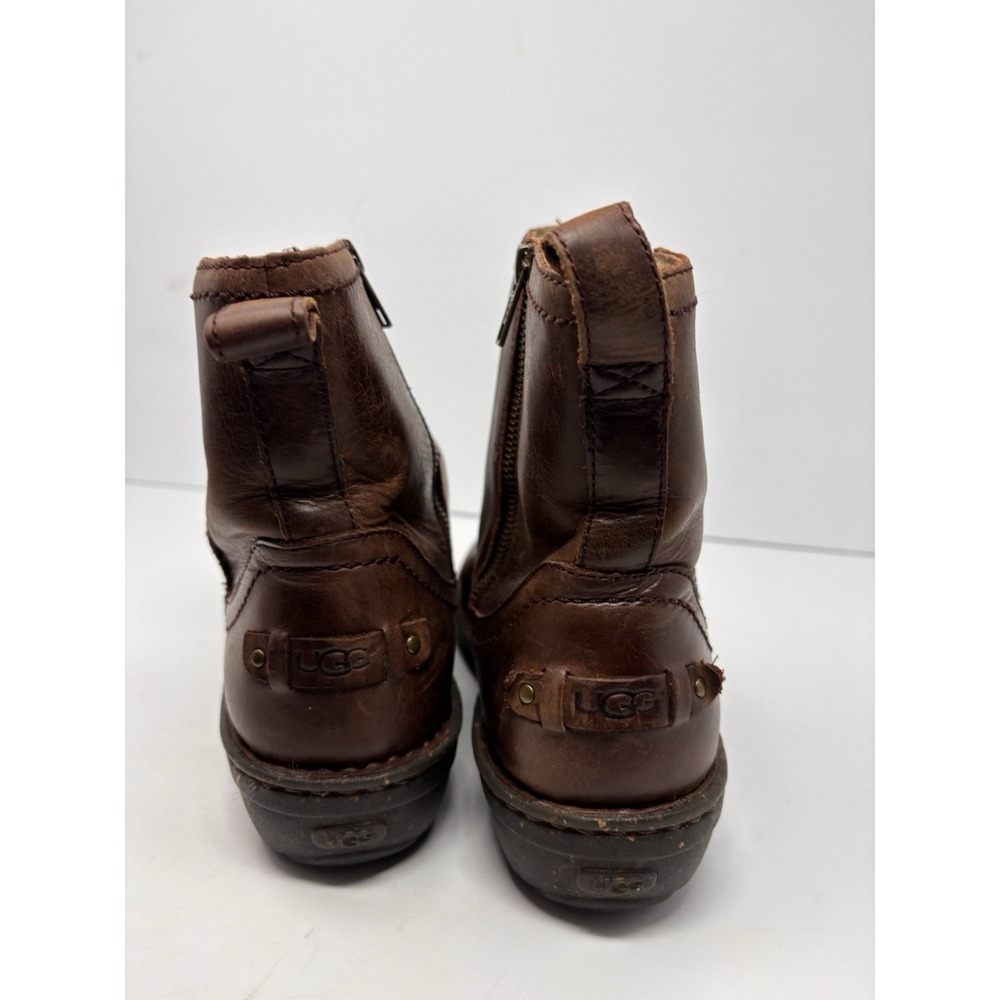 Ugg Neevah 1004177 Brown Leather Shearling Lined Ankle Boots Womens Size 9 - Picture 2 of 6